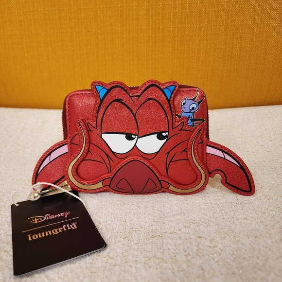 Loungefly Disney Mulan 25th Anniversary Mushu Glitter Zip Around Wallet NEW - Picture 2 of 13